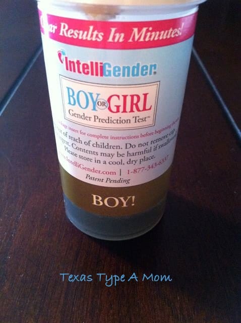 Gender reveal test at home with the Intelligender Test results showing boy