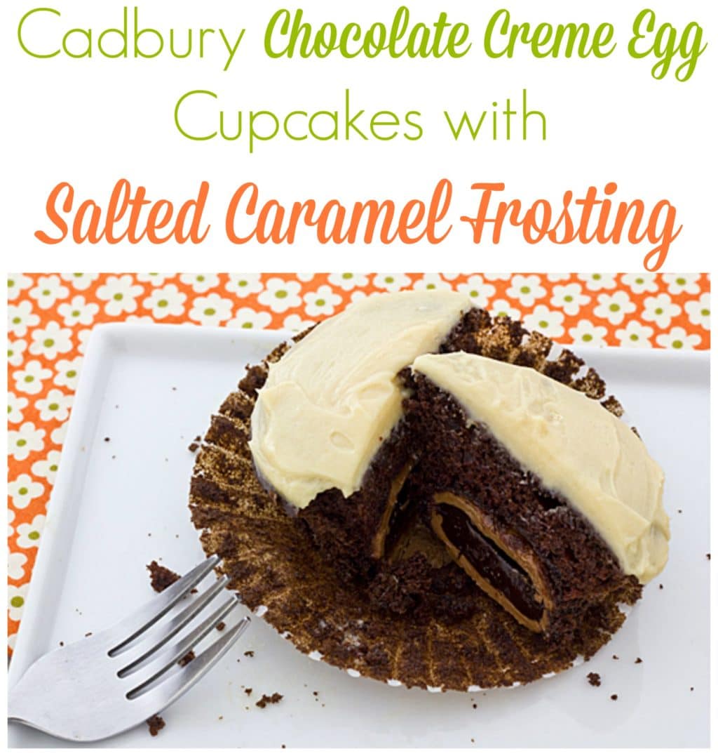 Cadbury Chocolate Creme Egg Cupcakes with Salted Caramel Frosting
