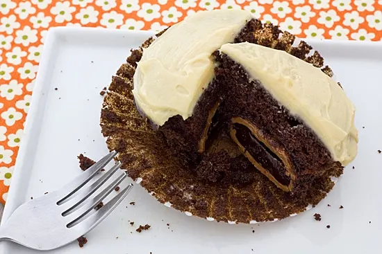 Cadbury Chocolate Creme Egg Cupcakes with Salted Caramel Frosting