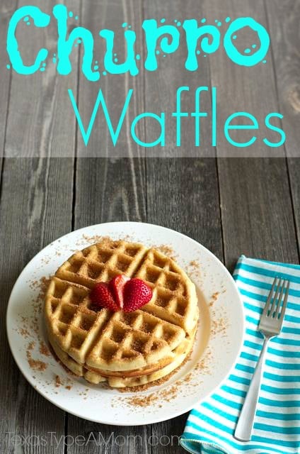 churro waffles recipe labeled for pinterest