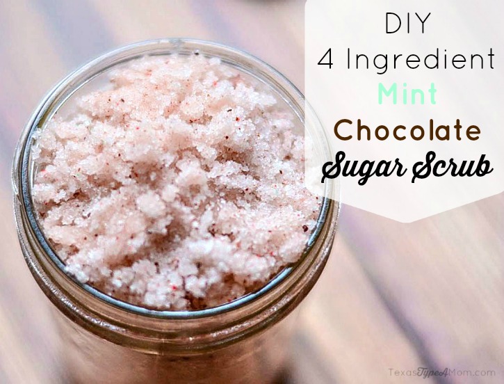 DIY 4 ingredient Mint Chocolate Sugar Scrub that smells good enough to eat! Just as effective as store bought scrubs for a fraction of the price!