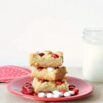 M&M's Red Velvet Sugar Cookie Bars recipe. The perfect dessert for Valentine's Day or anytime!