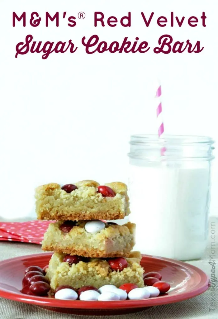 M&M's Red Velvet Sugar Cookie Bars Recipe #RedVelvetLove #ad