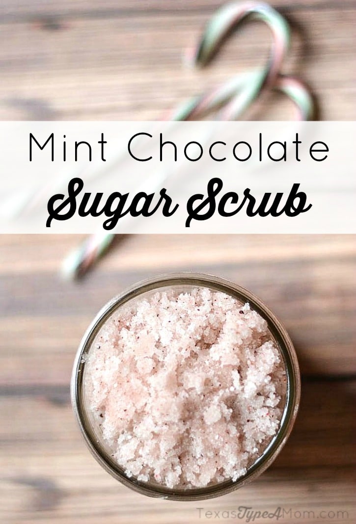DIY 4 ingredient Mint Chocolate Sugar Scrub that smells good enough to eat! Just as effective as store bought scrubs for a fraction of the price!
