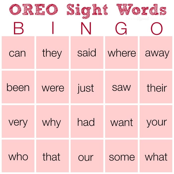 OREO Free Sight Words Bingo Printable