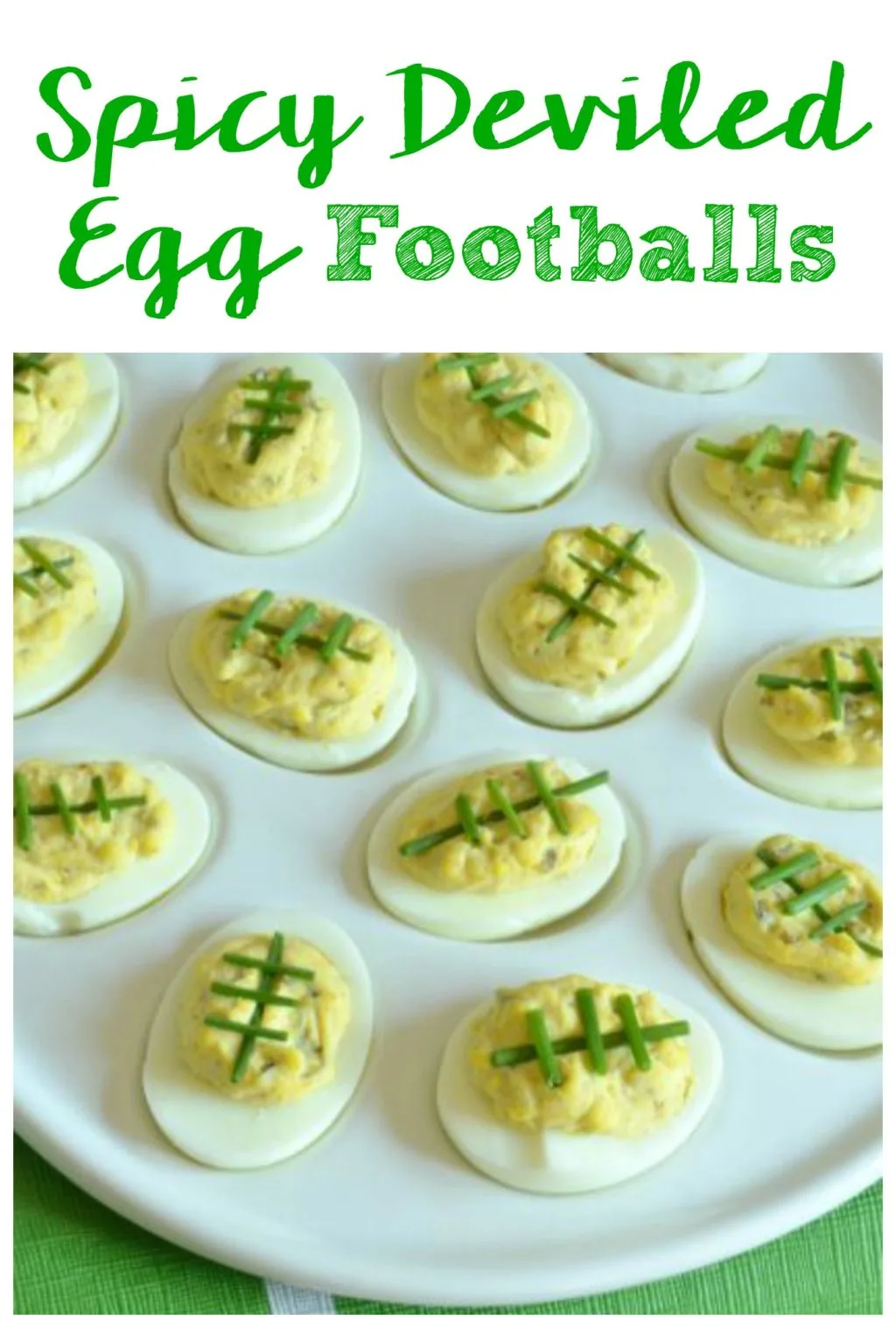 These Spicy Deviled Egg Footballs are the perfect appetizer recipe for your Game Day party! They can be customized to be as spicy (or mild) as you want!