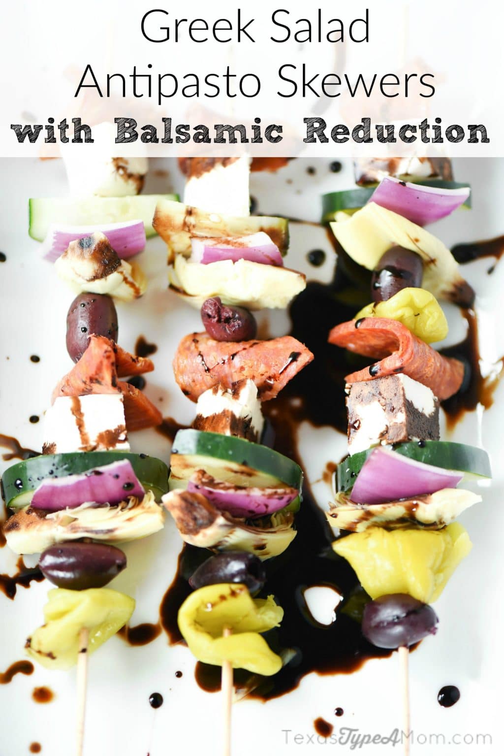 Easy Antipasto Recipe: Greek Salad Skewers with Balsamic Reduction