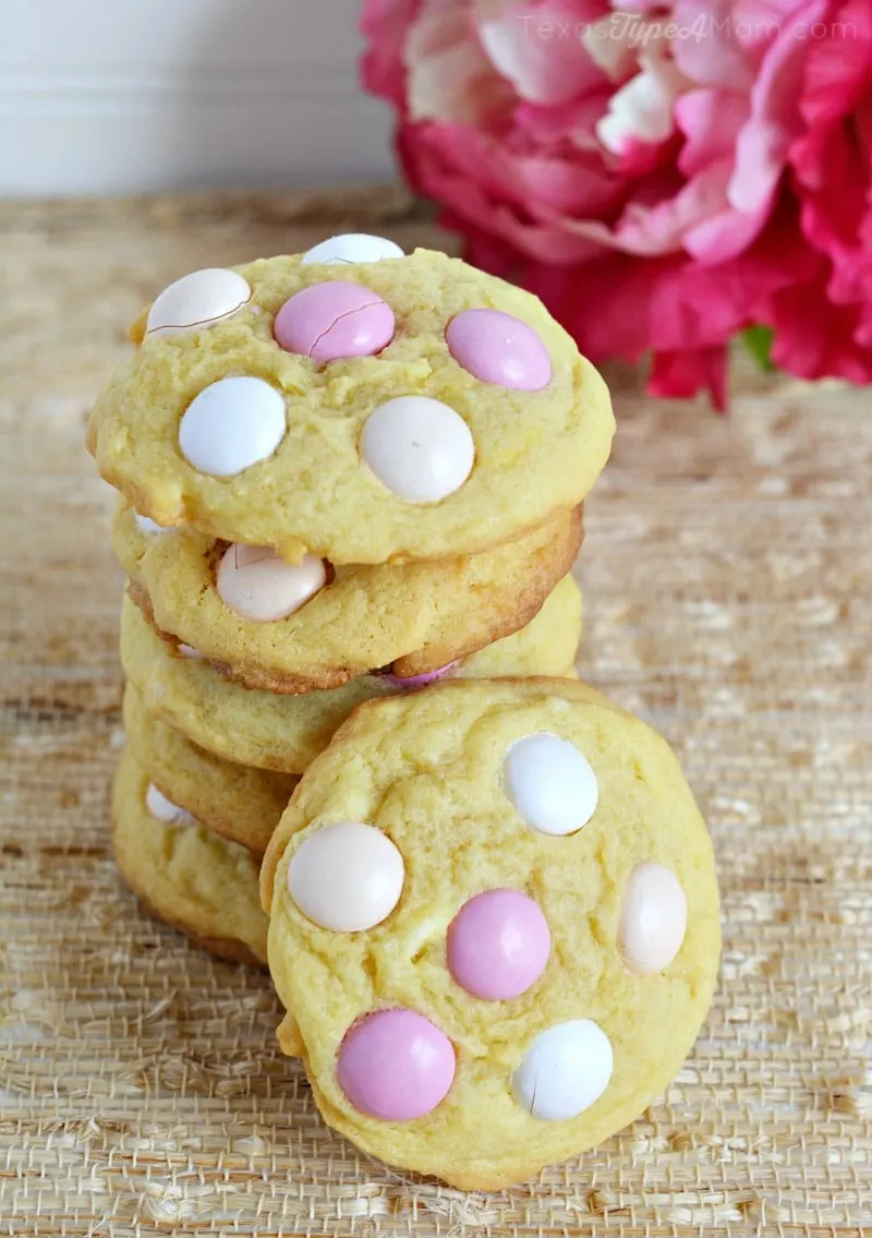Strawberry Shortcake Pudding Cookies Recipe. Soft and chewy pudding cookies are topped with the delicious flavor of strawberry shortcake with M&Ms.