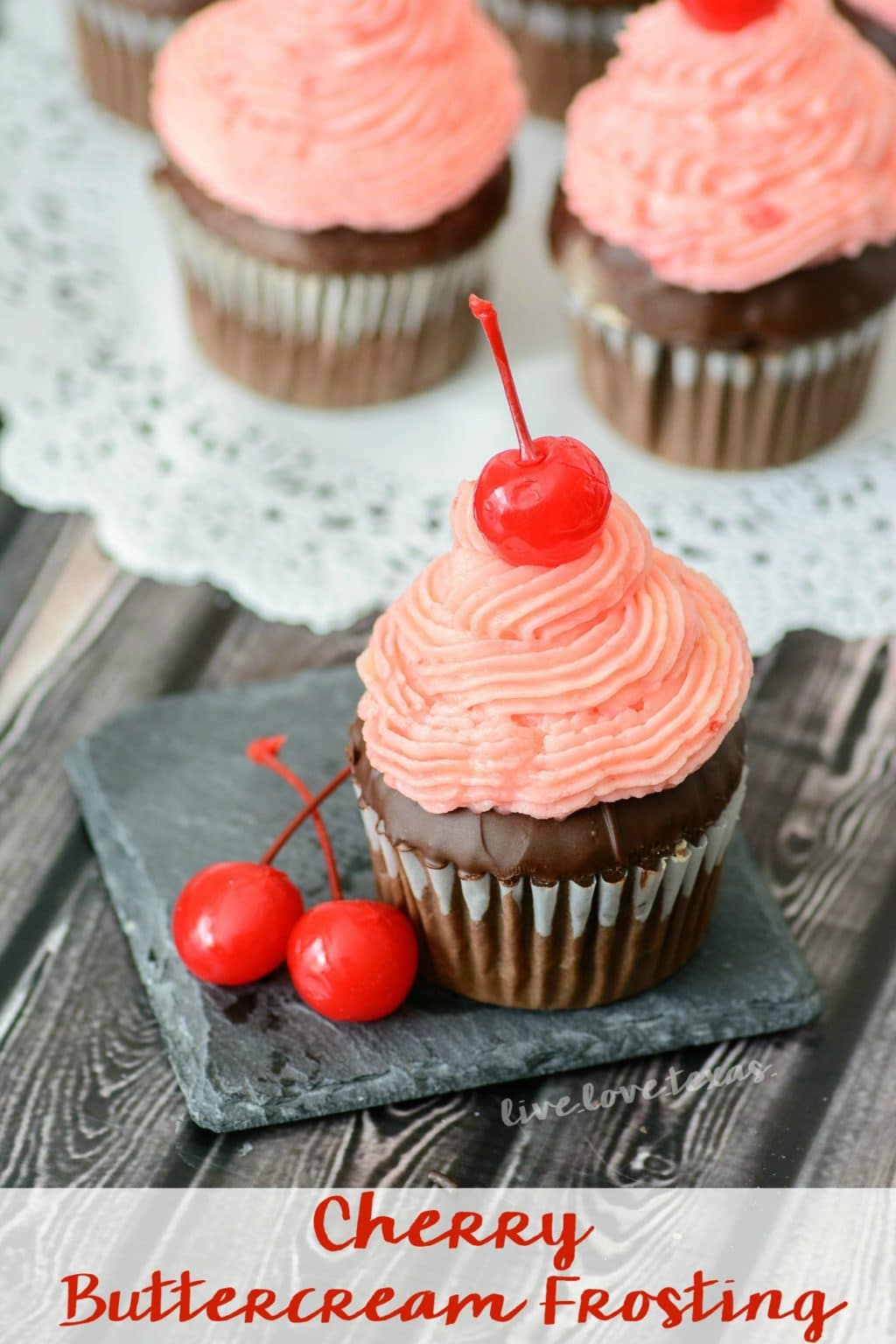 You'll never believe how easy this maraschino Cherry Buttercream Frosting recipe is to make! This is the perfect finish to any easy dessert recipe...especially cupcakes! #frosting #frostingrecipes #cherrybuttercream #cherryrecipes #desserts #dessertrecipes #cherrycupcakes #cherryicing #homemadefrosting #buttercreamfrosting