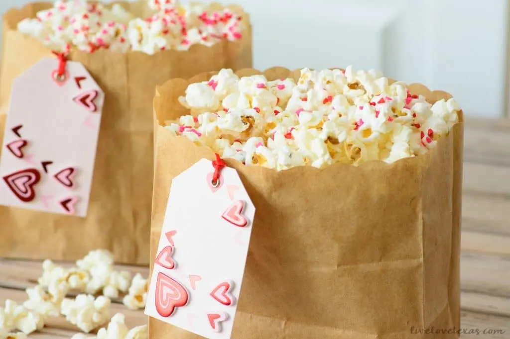 This super easy dessert is the perfect combination of salty and sweet. Plus, this Valentine Popcorn recipe is so cute and catching for any Valentine's Day party!