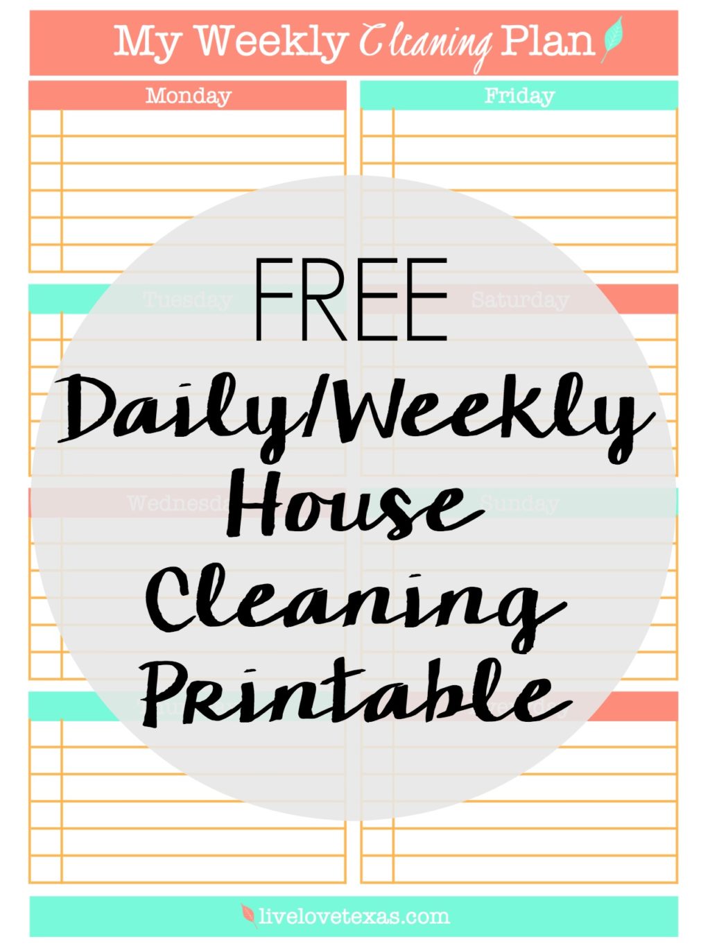 Ready to spring clean your house or just get organized and not spend your entire Saturday cleaning? Then check out this FREE Daily/Weekly House Cleaning Printable.