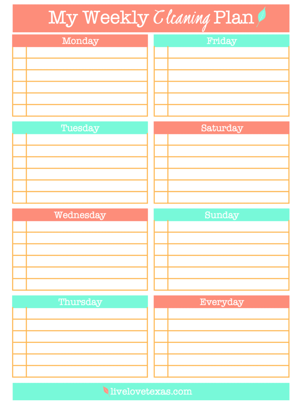 Ready to spring clean your house or just get organized and not spend your entire Saturday cleaning? Then check out this FREE Daily/Weekly Cleaning Printable.