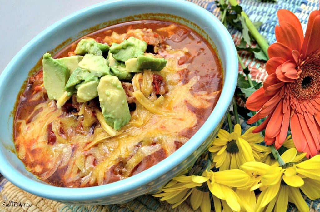This delicious gluten free taco soup recipe has hidden veggies for the healthiest family meal! 