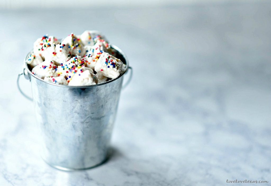 Funfetti Cake Batter Puppy Chow Recipe. Traditional puppy chow (or muddy buddies depending on what part of the country you're from) is so boring. This puppy chow recipe gets more flavorful and delicious with the addition of funfetti cake batter and this SECRET ingredient!