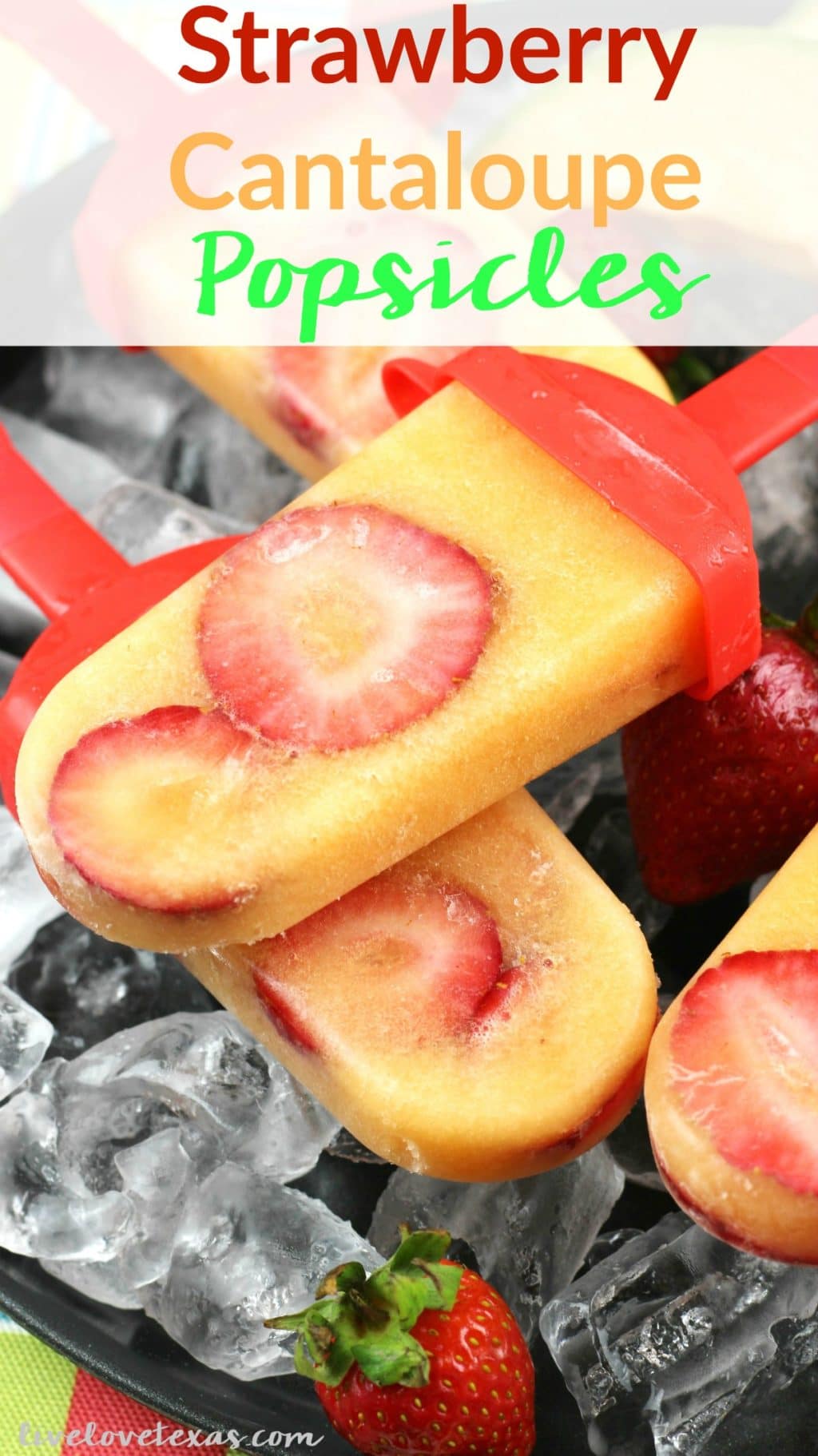 Summer is officially here! To cleebrate (and cool off just a bit), try making this easy homemade Strawberry Cantaloupe Popsicles recipe! This is such a great way to allow kids to help in the kitchen and enjoy a healthy snack afterwards! 