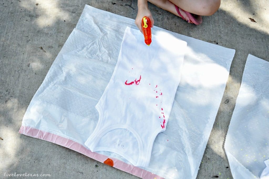 Summer Half Birthday Party Ideas: Water Gun Painted Shirts