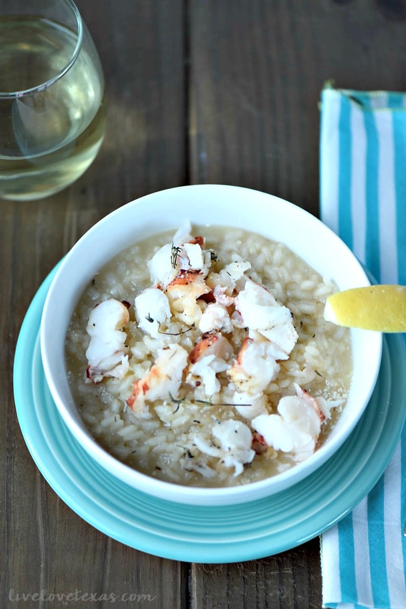 Easy summer dinner or summer recipe for entertaining. Lobster risotto recipe with white wine perfect for date night in or for a crowd! 