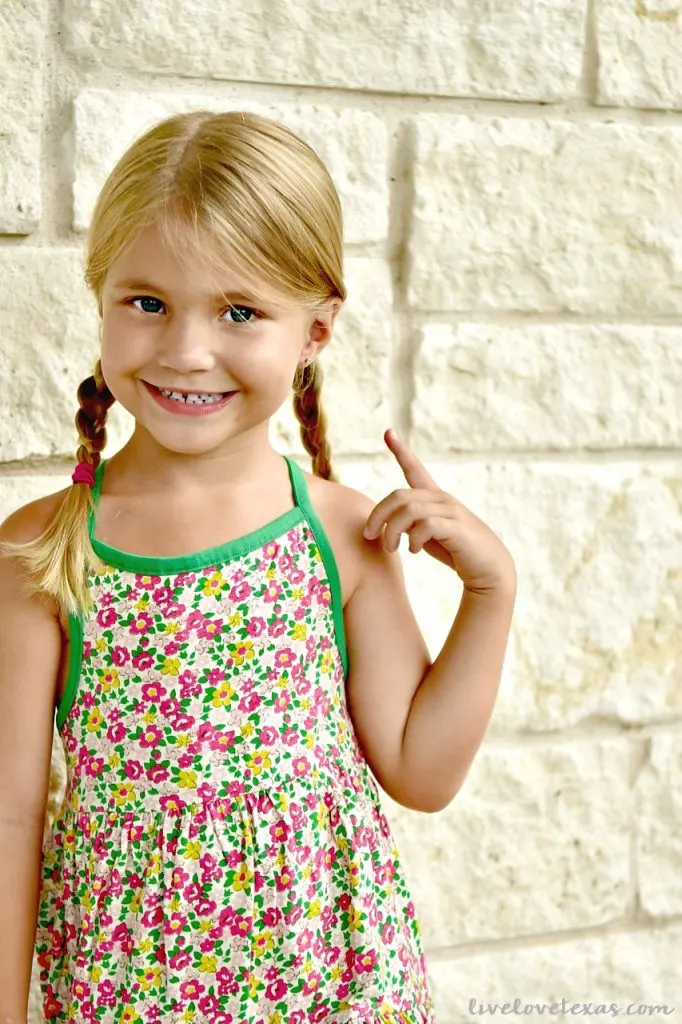 4 year old in Mini Boden Floral Dress