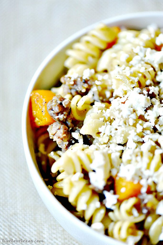 Are you looking for an easy fall pasta? Look no farther than this butternut squash and sausage rotini with sage, onions, and topped with feta! Easy, flavorful, and slightly sophisticated! 