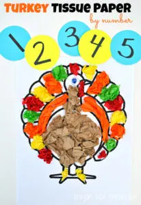 Turkey Tissue By Number Thanksgiving Craft