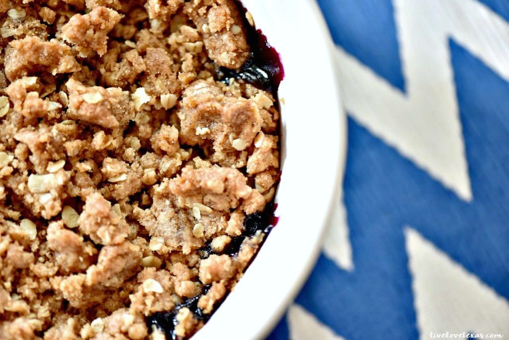 This super easy Blueberry Crisp recipe has just six ingredients that you likely already have in your house and will streamline your entertaining!