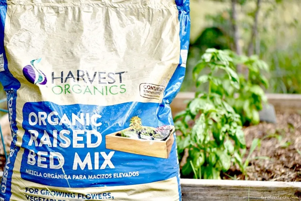 Harvest Organic Raised Bed Mix to grow tomatoes and basil for Easy Baked Caprese Stuffed Chicken Recipe.