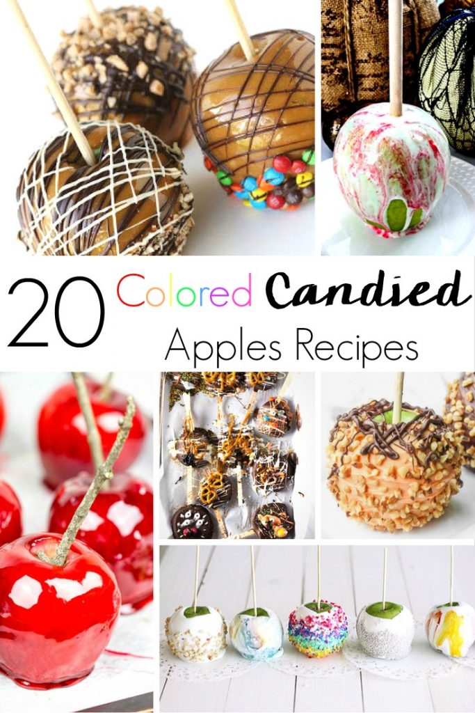 A classic Halloween treat, just got a facelift with these colored candied apples recipes. Fun ideas for new colors, textures, and flavors! #candyapples #candiedapples #apples #halloweenfood #halloweenrecipes #fallrecipes #desserts #applerecipes #coloredcandiedapples #coloredcandyapples #candyapplerecipes 