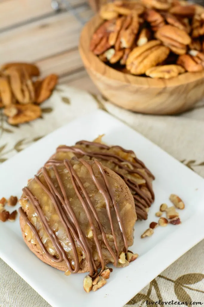 This easy recipe for German Chocolate Cookies with Cake Mix has all the flavor of German chocolate cake in individual portions! #germanchocolate #chocolatecookies #chocolate #cookies #cookierecipes #cookierecipe #cakemix #cakemixrecipes #pecans #dessertrecipes #dessert #christmascookies #christmascookieexchange #bestcookierecipes