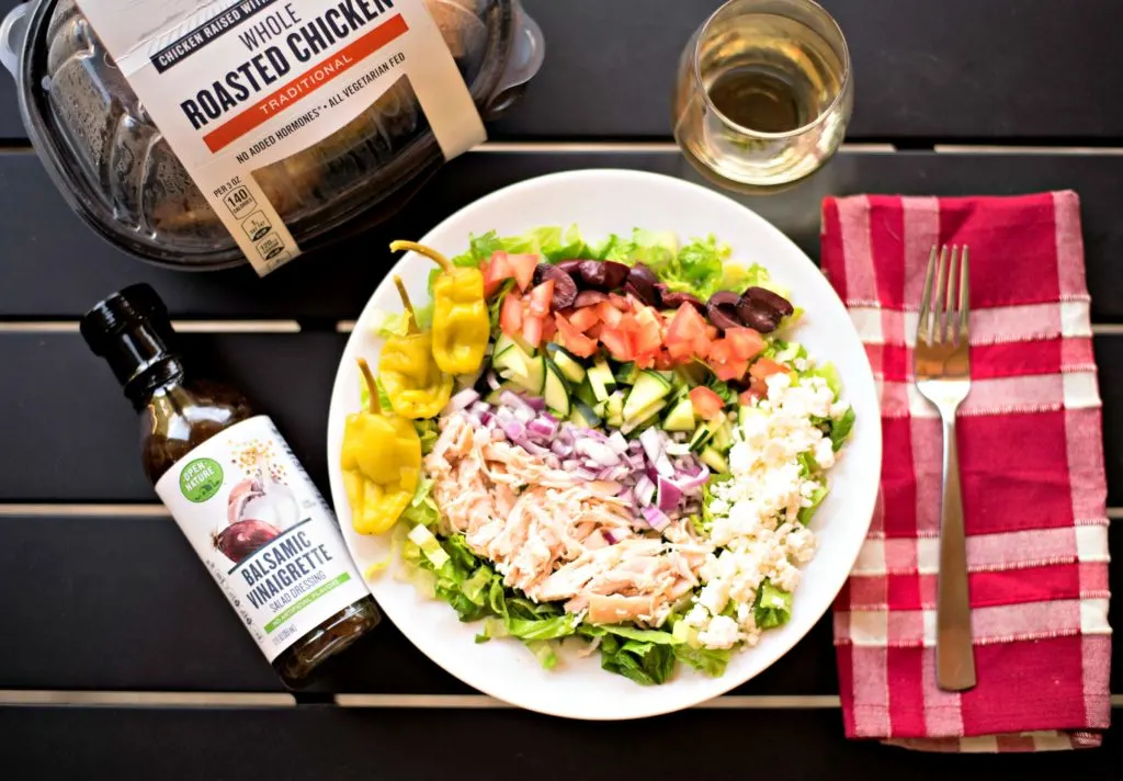 During the summer, you're busy and don't want to be a slave to the stove. This Easy Greek Salad with Rotisserie Chicken recipe is perfect for hot summer nights and is light, flavorful, and super simple to make for a quick dinner! 