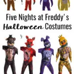 No matter who your child's favorite FNAF character is, there's a Five Nights Freddy Halloween Costumes for everyone! You can choose between the regular or nightmare versions and I'm sharing some alternatives for the masks so they can wear the costumes to school!
