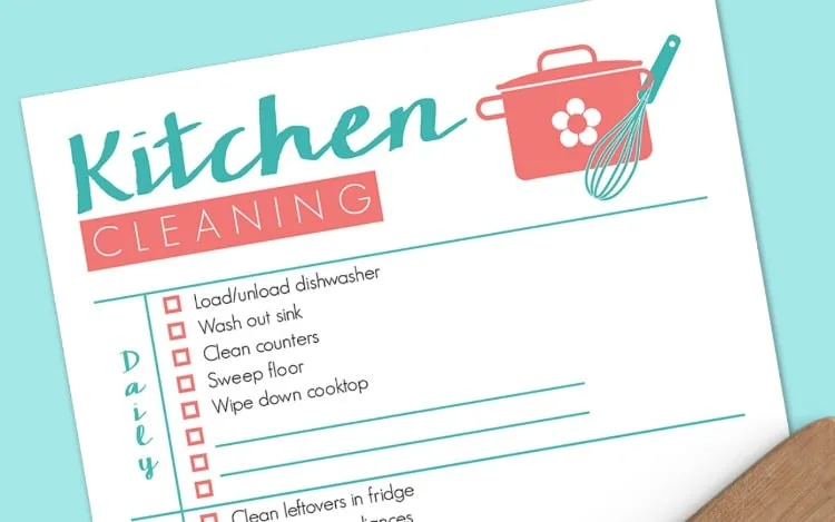Cleaning the kitchen can sometimes feel overwhelming. Just keeping up with the dishes can seem impossible, so I created this Free Kitchen Cleaning Checklist Printable to help you stay on track with a spotless kitchen every day!
