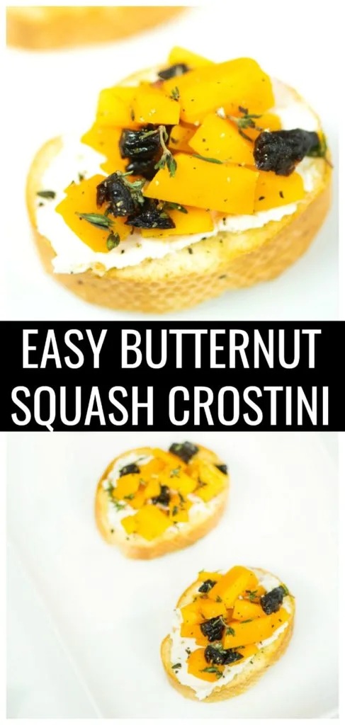 This easy Butternut Squash Crostini recipe is such a great appetizer for fall entertaining. It's the perfect Thanksgiving appetizer recipe or could be served on larger slices of bread for a full side. Guests will never believe that this recipe has just four simple ingredients but tastes amazing.