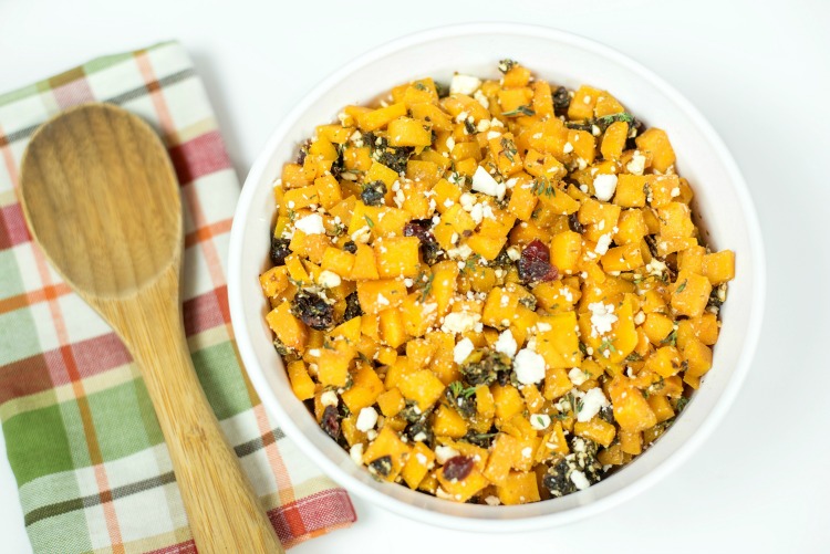Roasted Butternut Squash Side Dish with Feta Cheese & Dried Cranberries