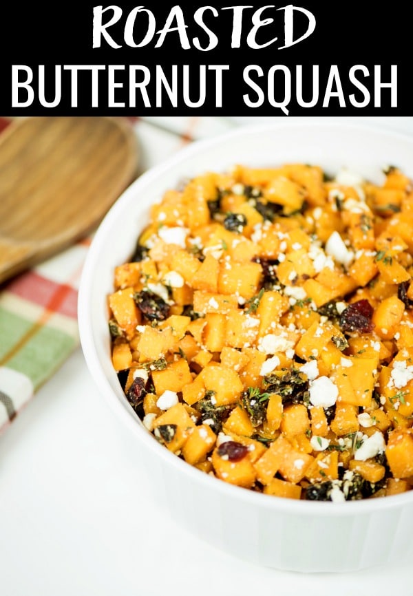 This Roasted Butternut Squash recipe has all the flavors of fall and makes an unexpectedly delicious Thanksgiving side dish. Easy to make and with fresh veggies! #recipes #thanksgiving #sidedishes #butternutsquash #cranberries #veggiesidedish #thanksgivingveggies #thanksgivingrecipes #squashrecipe
