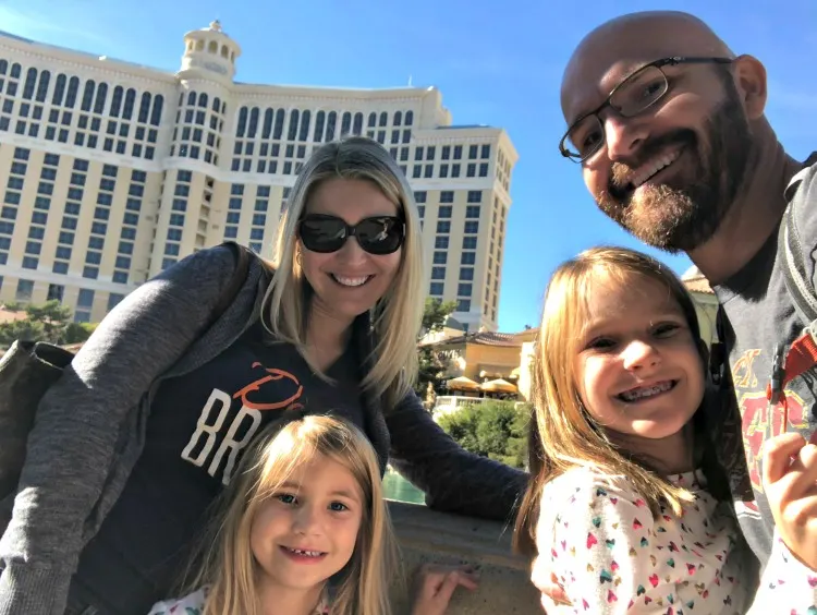 Family Las Vegas Trip in Front of Bellagio Hotel