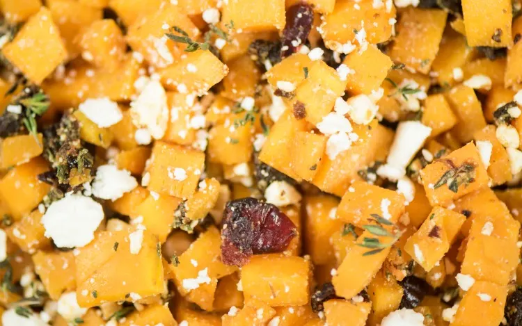 Close up of Thanksgiving Side Dish of Roasted Butternut Squash