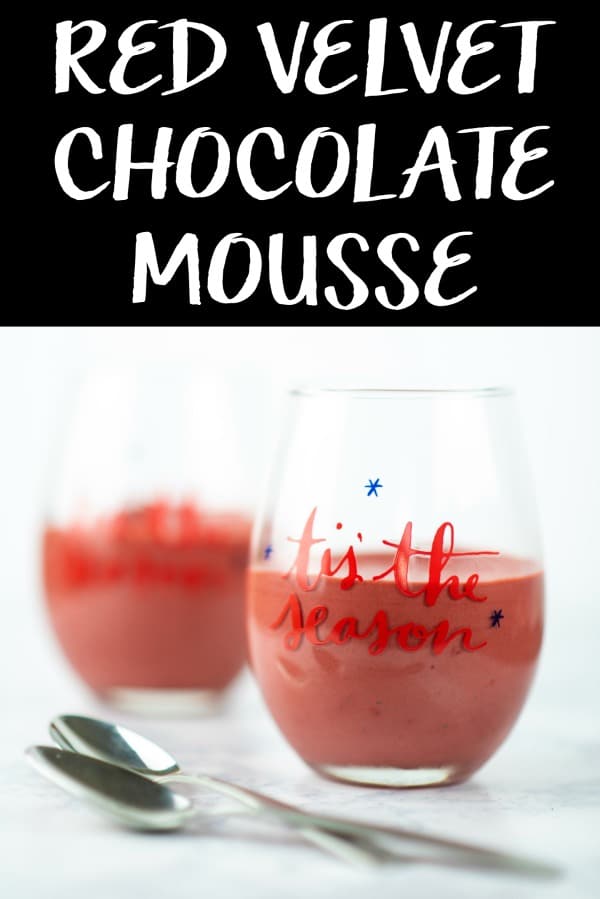 This bright red velvet chocolate mousse is perfect on its own. Or you can use it on top of cupcakes or other desserts. It's so light and fluffy! #redvelvet #redvelvetrecipes #recipes #dessertrecipes #dessert #chocolate #chocolatemousse #redvelvetmousse #mousserecipe