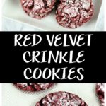 These delightful red velvet crinkle cookies are made with boxed cake mix. So there is less measuring, less fuss, and more time for laughing and eating cookies. #redvelvet #redvelvetrecipes #redvelvetcookies #cookiesrecipes #cookierecipes #dessertrecipes #desserts #christmascookies