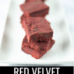 You can make this easy red velvet fudge recipe in the amount of time it takes to watch a movie. It's a wonderful little kid friendly dessert to do with your family before a movie night. #sponsored #redvelvetfudge #redvelvet #redvelvetrecipes #fudgerecipes #christmasrecipes #fudge #desserts