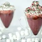Your entire kitchen will smell like winter heaven when you serve this&nbsp;red velvet hot chocolate! This is an easy holiday drink recipe but served in&nbsp;a clear glass mug makes a stunning presentation.
