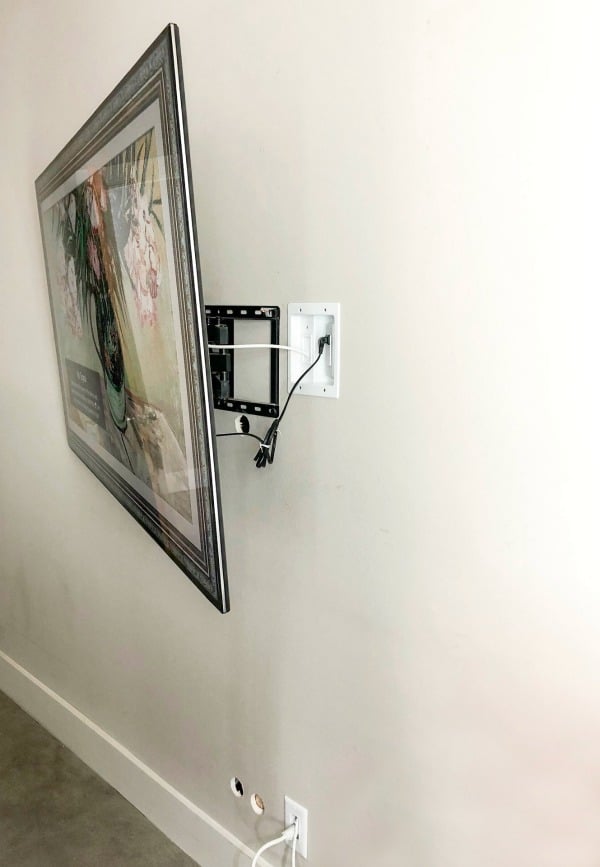 Wall mounted TV hiding wires.