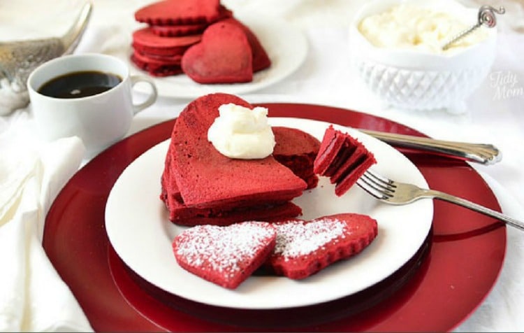 Red Velvet Pancakes for Valentine's Day breakfast