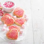 Valentines day heart shaped cookies with pink sprinkles