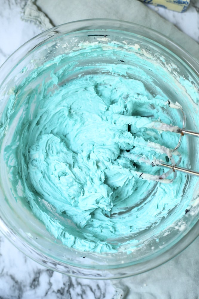 Pastel cake batter to make unicorn brownies from scratch.