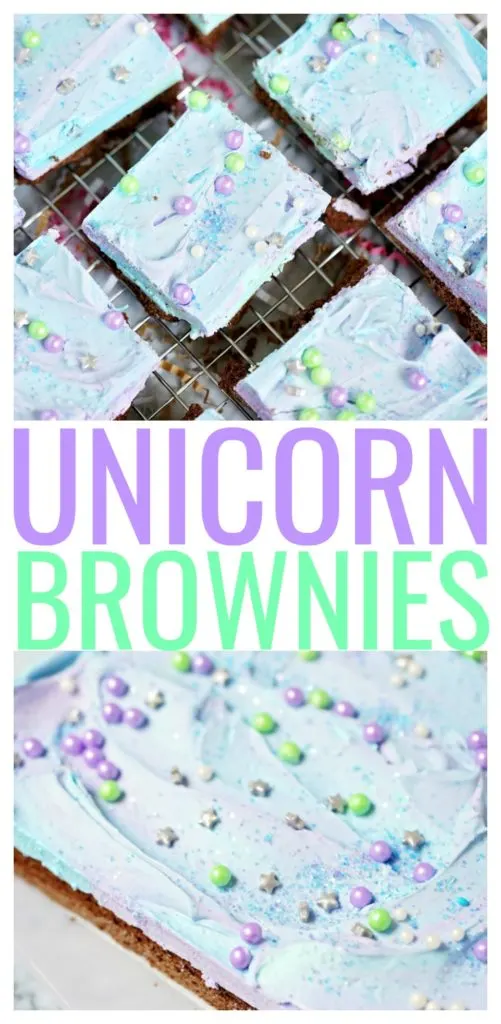 Do you have a&nbsp;magical party coming up? These&nbsp;unicorn brownies are perfect for the unicorn-fan in your family. And depending on how you decorate them, they can double as mermaid brownies too! #unicorn #mermaid #brownies #desserts #unicornfood #partyfood #foodforkids