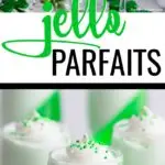 St. Patty's Day Jello Parfaits Recipe. This festive dessert recipe only has two ingredients and is so easy to make! #stpattysdaydessert #stpatricksdayrecipes #stpattysdayrecipes #dessertrecipes #easydesserts #easyrecipes #jellorecipes #greenfood