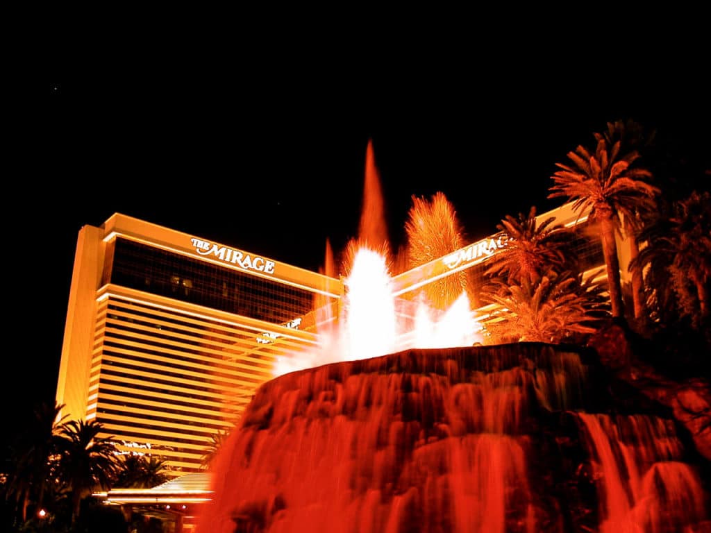 Mirage volcano exploding in Las Vegas.