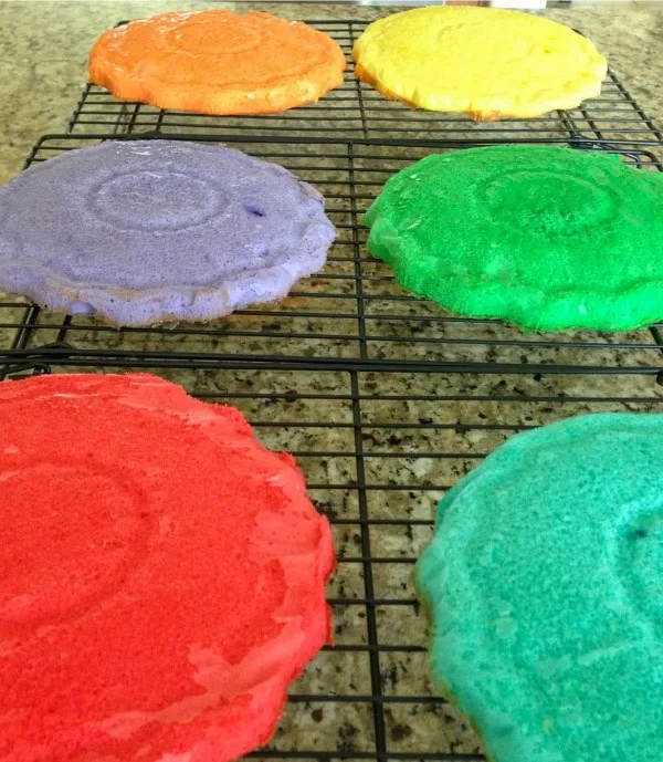 Cool cake idea different rainbow colors of cake.