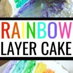 Buttercream frosted 6 layer rainbow cake for birthdays.