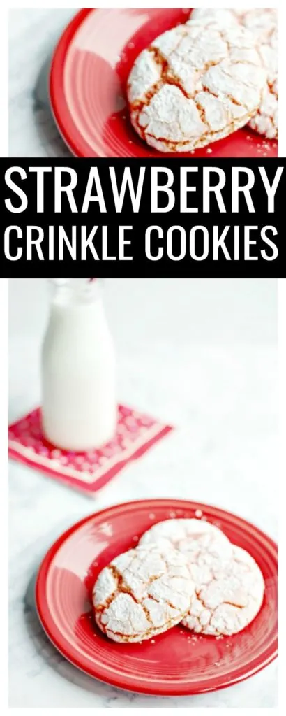 Looking for a last minute easy Valentine's Day dessert recipe? This strawberry crinkle cookies recipe is so easy, delicious, and festive for a Valentine's snack!